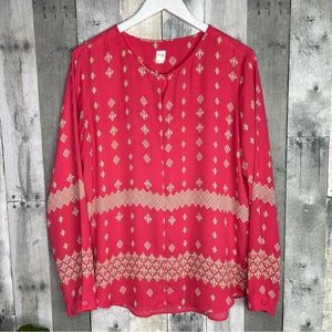 GAP Pink Green Print Tunic Front Keyhole Size Large